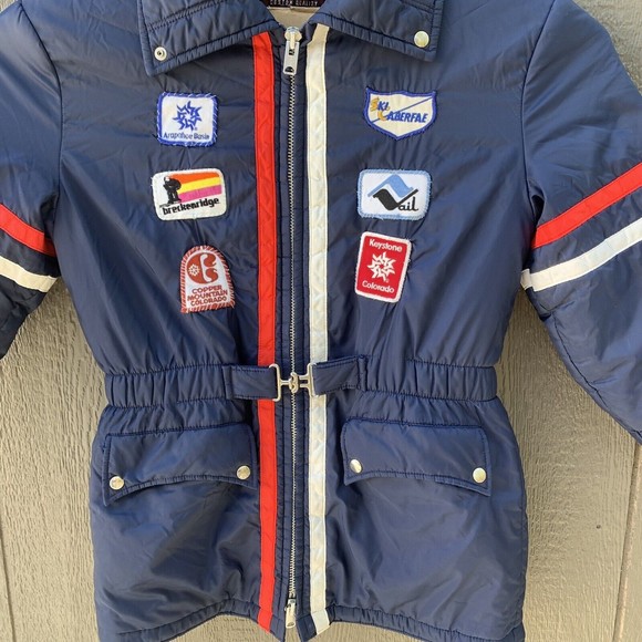 Vintage Lake Forest Custom Quality Winter Coat Size Med With Ski Patches Sewn On - Picture 2 of 12